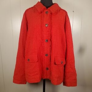 J. Jill Textured Tweed Button Up Jacket W/ Collar & Pockets Bright Red Womans 2X